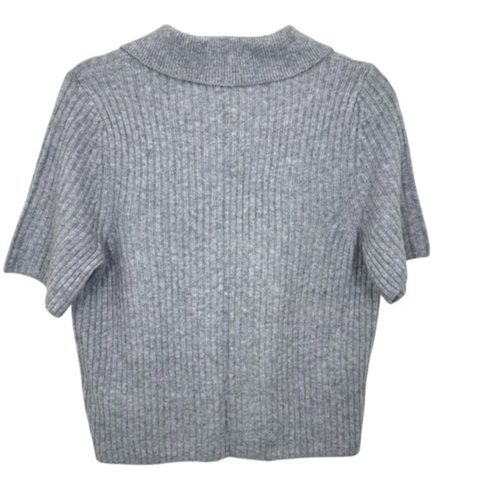 Abercrombie & Fitch Grey Ribbed Short Sleeve Button Up Collared Sweater XS Chic - Picture 2 of 8